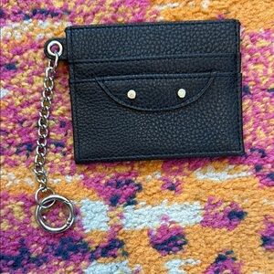 Black pebbled faux leather Key Card Holder with Chain